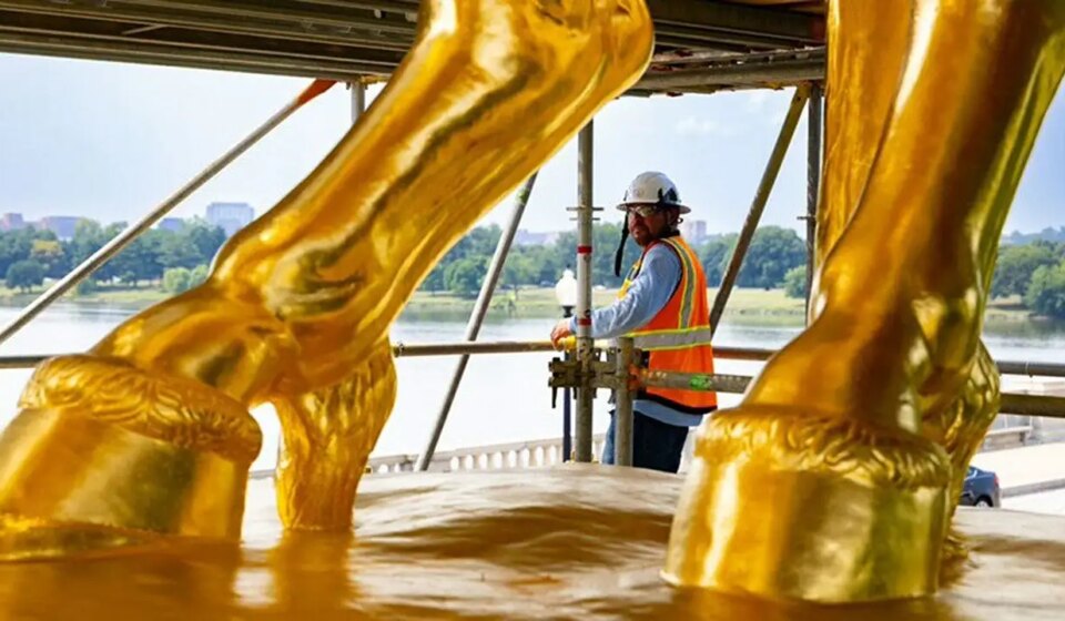 Arts of War sculptures revealed as scaffolding removed at Lincoln Memorial