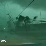 Dashcam captures tornado toppling power lines onto car