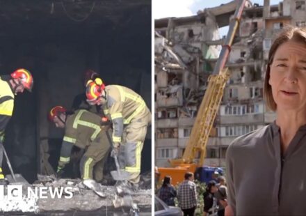 Ukraine: Russian attack leaves gaping hole in Kyiv building