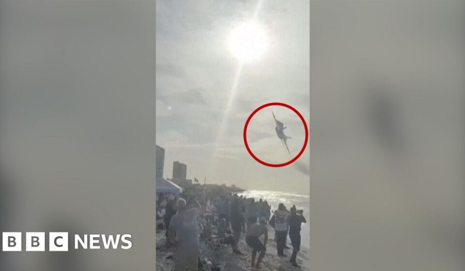Watch: Moment US Navy Blue Angels stun packed beach with low flypast