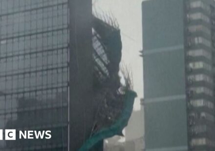 Watch: Scaffolding ripped from Hong Kong building as Typhoon Noul makes landfall