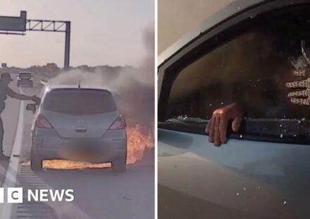 Watch Texas police officer pull man from burning car