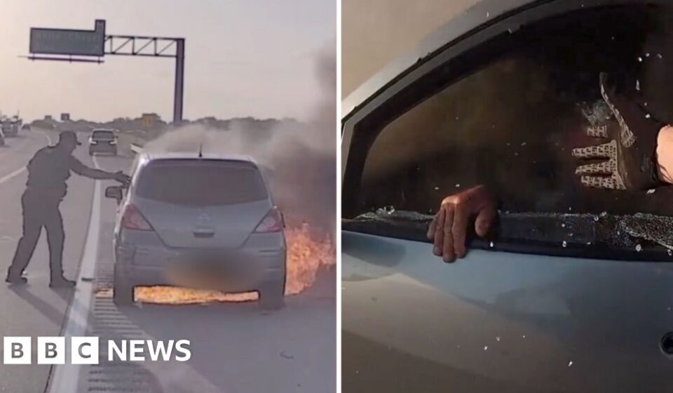 Watch Texas police officer pull man from burning car