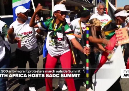 Anti-migrants protesters gather outside SADC Summit