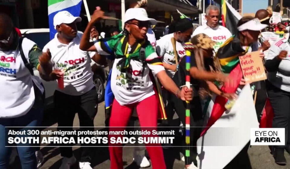 Anti-migrants protesters gather outside SADC Summit