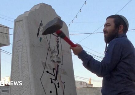 Far-right Israeli lawmaker damages Palestinian memorial with sledgehammer