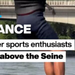 France: Water sports enthusiasts 'fly' above the River Seine