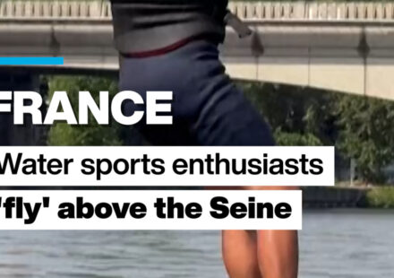 France: Water sports enthusiasts 'fly' above the River Seine