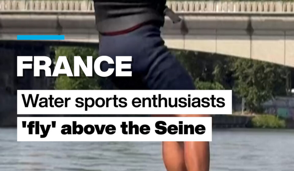 France: Water sports enthusiasts 'fly' above the River Seine