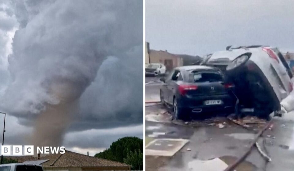 Moment tornado tears through southern France