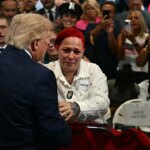 President Donald Trump exits speech stage to hug Jacob Freytes' grieving parents
