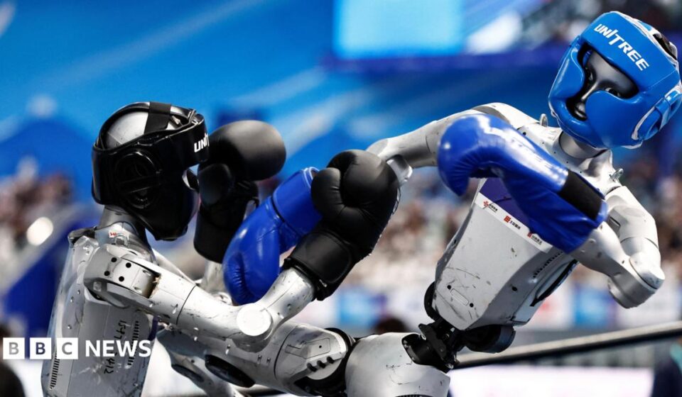 Robots compete in boxing, football and sprinting at World Humanoid Games