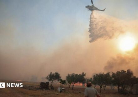 Two helicopters fighting Greece wildfires collide