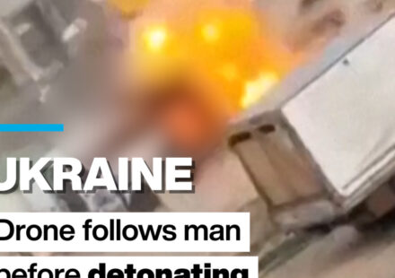 Ukraine: Drone follows man before detonating and injuring him