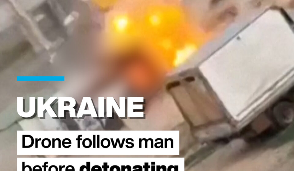 Ukraine: Drone follows man before detonating and injuring him