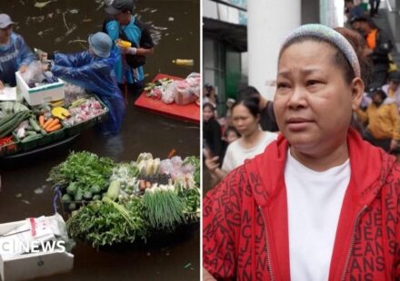 Bangkok locals create floating market during floods in Thailand