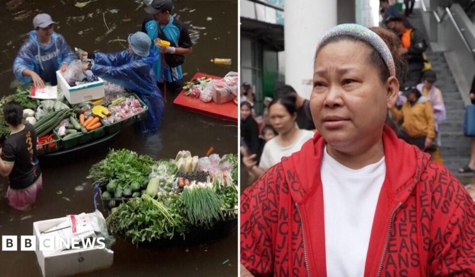 Bangkok locals create floating market during floods in Thailand