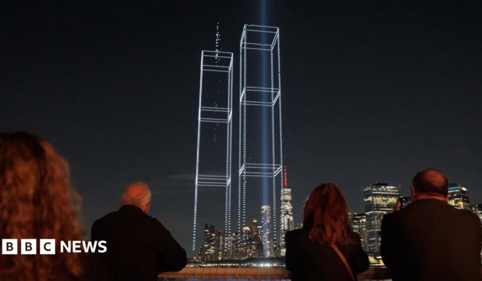 Drone display recreates the Twin Towers over New York City