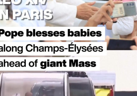 Leo XIV visits France: Pope blesses babies on way to giant Paris Mass