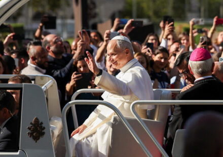 Pope Leo XIV rides through Paris in the popemobile to Notre-Dame
