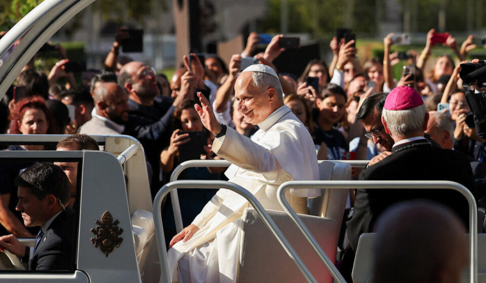 Pope Leo XIV rides through Paris in the popemobile to Notre-Dame