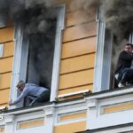 Ukraine: People escape historic Kyiv building hit by Russian drone