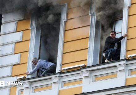 Ukraine: People escape historic Kyiv building hit by Russian drone