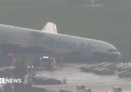 Video shows damaged Amazon cargo plane after crash