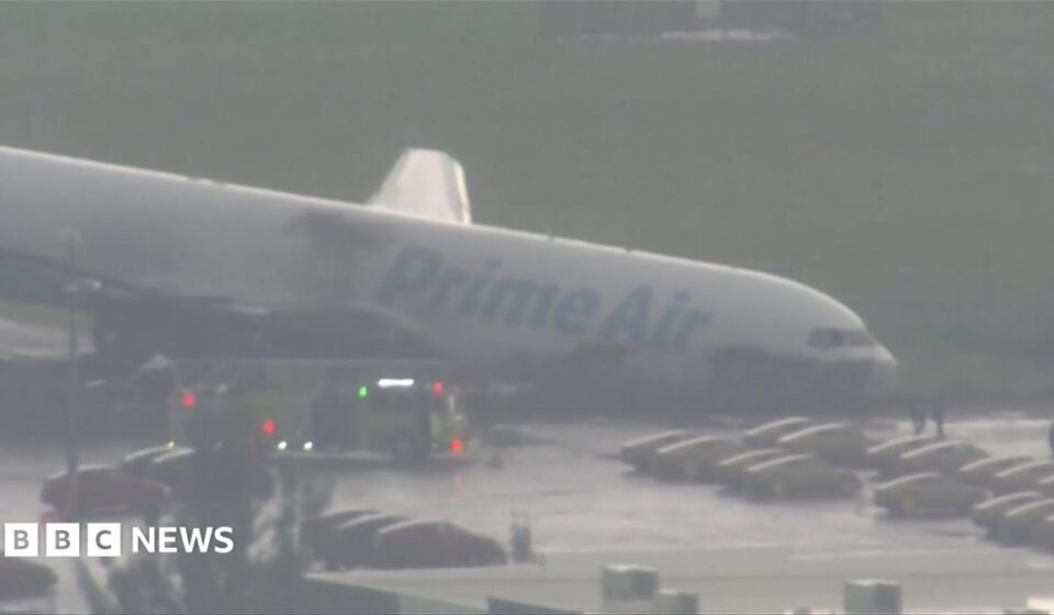 Video shows damaged Amazon cargo plane after crash