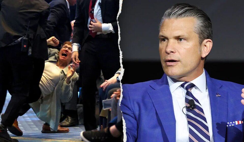 Pete Hegseth called war criminal by protesters at Army's drone panel